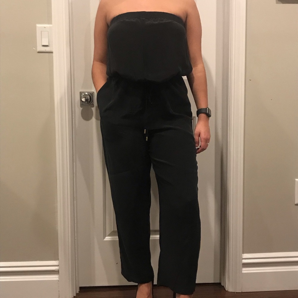 Silk strapless jumpsuit
